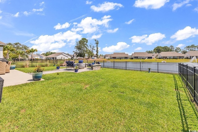 view of yard featuring an outdoor living space and a patio