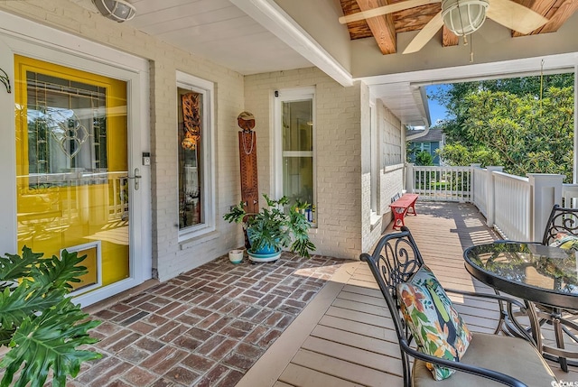 wooden terrace with ceiling fan