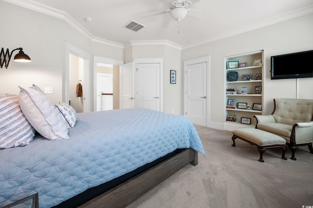 carpeted bedroom featuring multiple windows, lofted ceiling, and ceiling fan