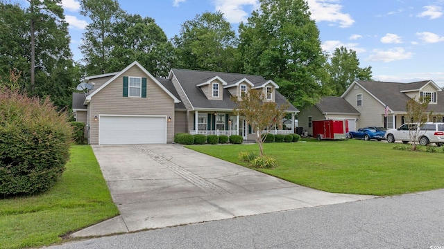 cape cod home featuring a front yard and covered porch