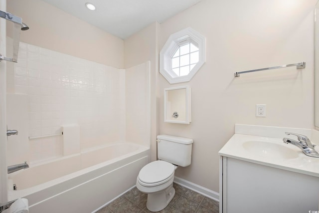 full bathroom featuring vanity, toilet, tile patterned floors, and shower / bath combination