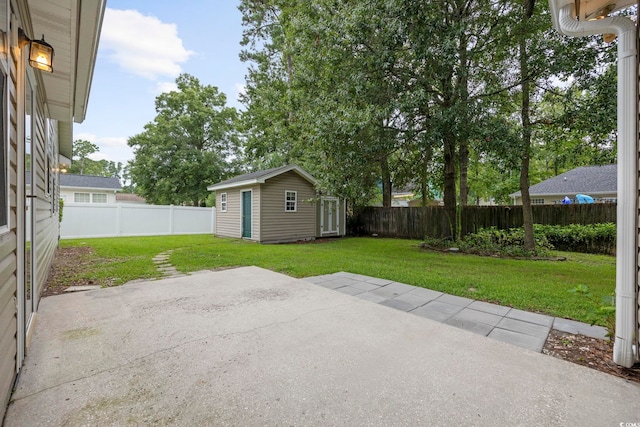 view of patio with a storage unit