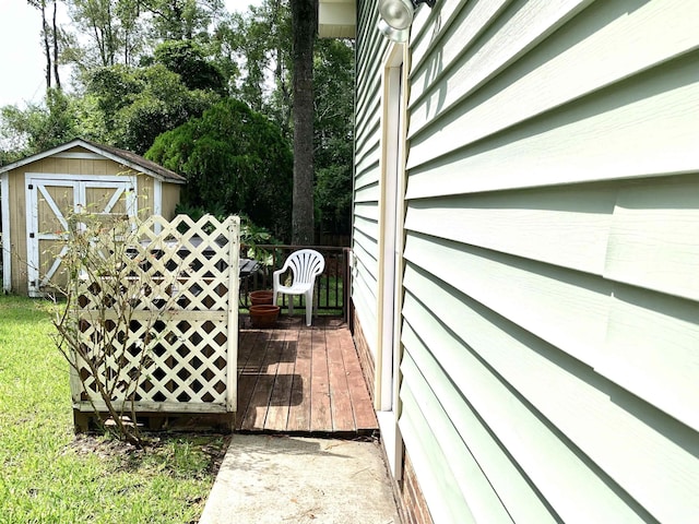 exterior space with a shed