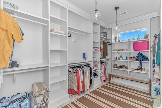 walk in closet featuring wood-type flooring