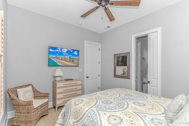 bedroom featuring ceiling fan