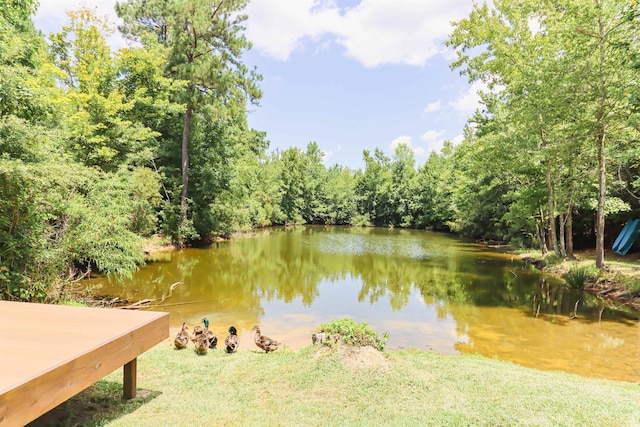 view of water feature with a view of trees