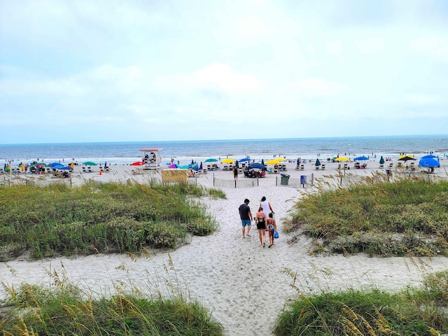 view of water feature featuring a beach view