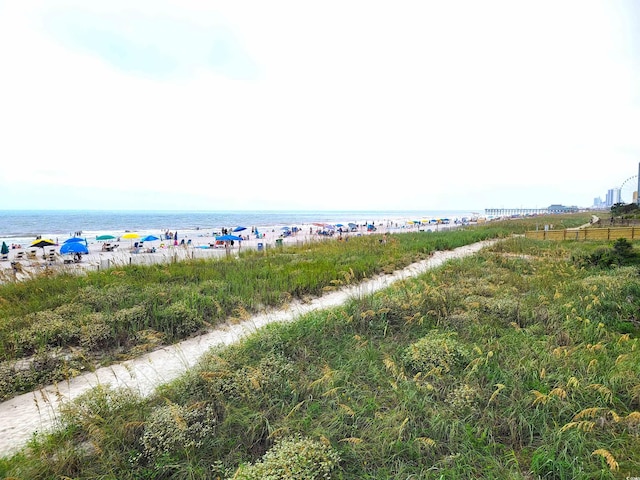 property view of water featuring a beach view