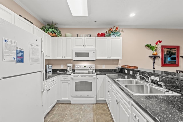 601 Hillside Dr N Unit 2903, North Myrtle Beach, SC 29582 - kitchen with white appliances, a sink, crown molding, white cabinetry, and recessed lighting