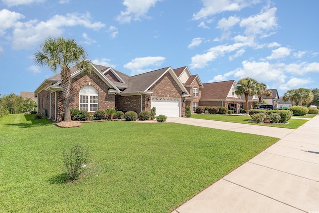 view of front of home featuring a garage and a front lawn