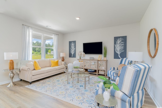 living room featuring light wood-type flooring