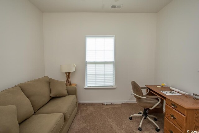 view of carpeted home office