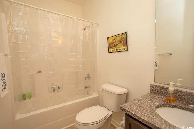 full bathroom featuring toilet, vanity, and shower / tub combo