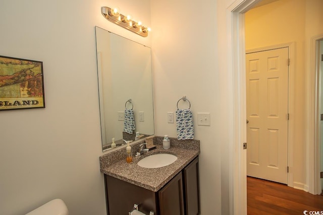 bathroom with wood-type flooring and vanity