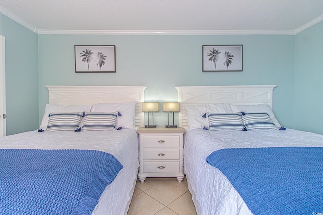 tiled bedroom with ornamental molding