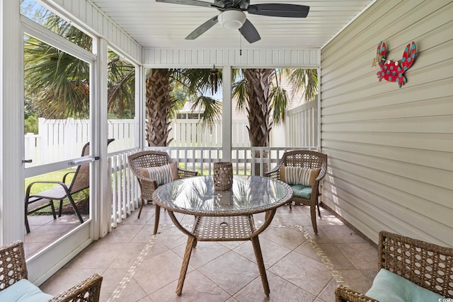 sunroom / solarium with ceiling fan and plenty of natural light