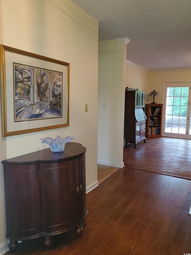 5864 Crestwood Dr, Myrtle Beach, SC 29578 - hall featuring dark wood-type flooring and ornamental molding