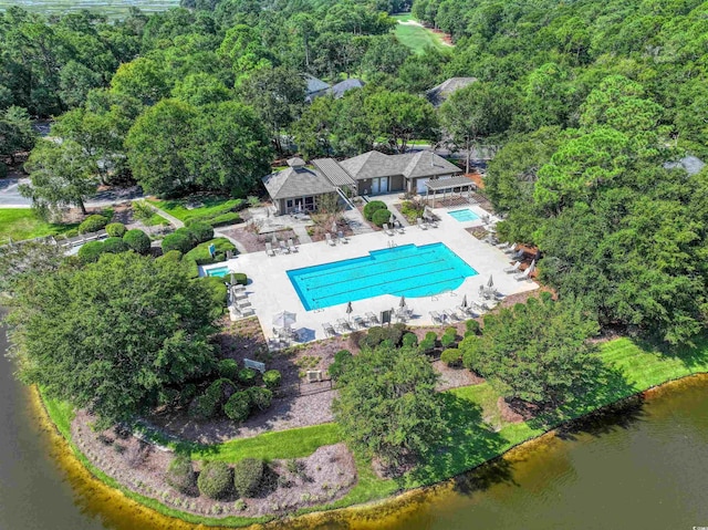 aerial view featuring a water view