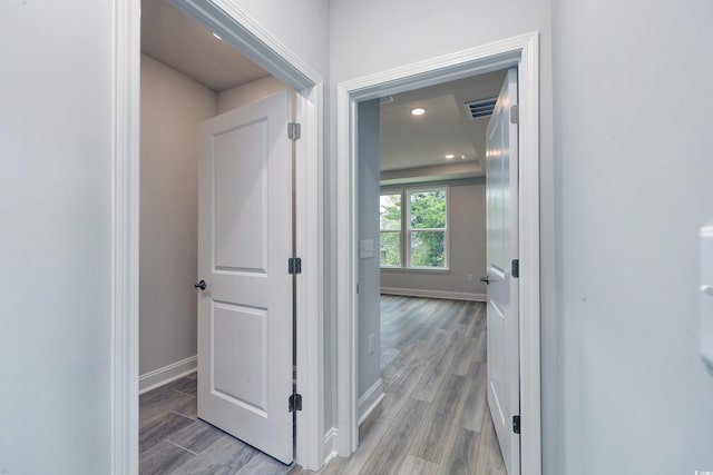 corridor featuring light hardwood / wood-style flooring