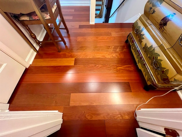 stairway featuring hardwood / wood-style floors