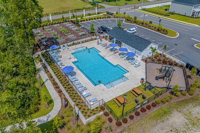 view of pool featuring a patio