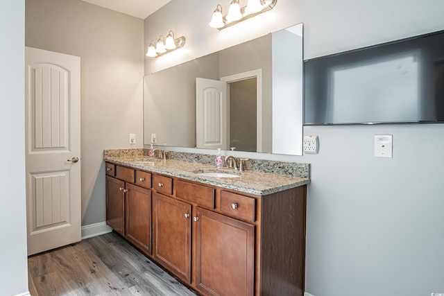 bathroom with vanity and wood-type flooring