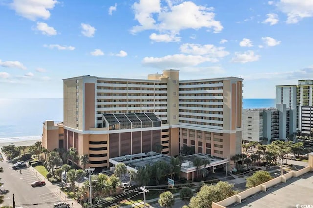 view of building exterior featuring a water view