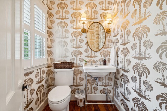 bathroom featuring hardwood / wood-style floors, sink, and toilet