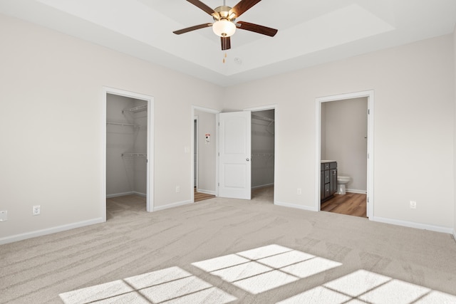 343 Hayloft Cir, Conway, SC 29526 - unfurnished bedroom with a spacious closet, light colored carpet, ensuite bath, and a raised ceiling
