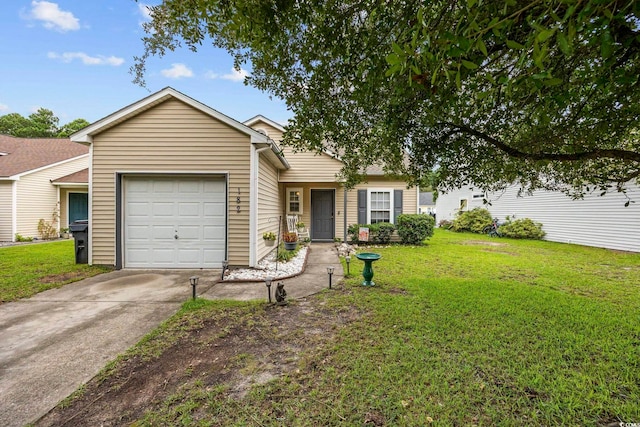 ranch-style house with a front lawn and a garage