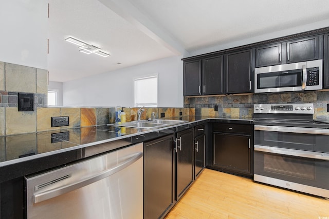 kitchen with tasteful backsplash, stainless steel appliances, and a sink