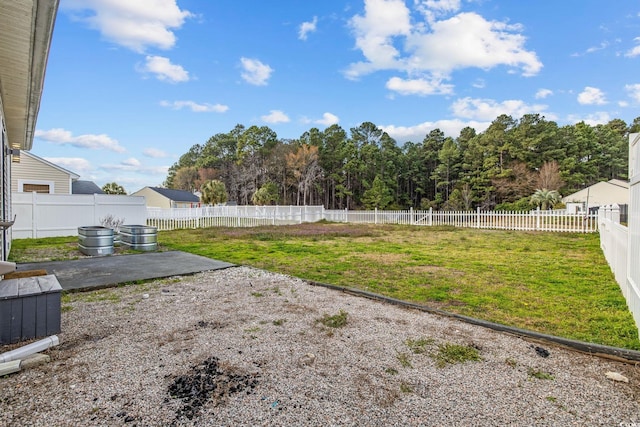 view of yard featuring a patio and a fenced backyard