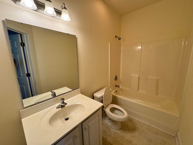 full bathroom featuring bathtub / shower combination, toilet, and vanity