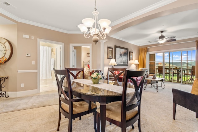 2180 Waterview Dr Unit 634, North Myrtle Beach, SC 29582 - dining space featuring baseboards, visible vents, light carpet, and ornamental molding