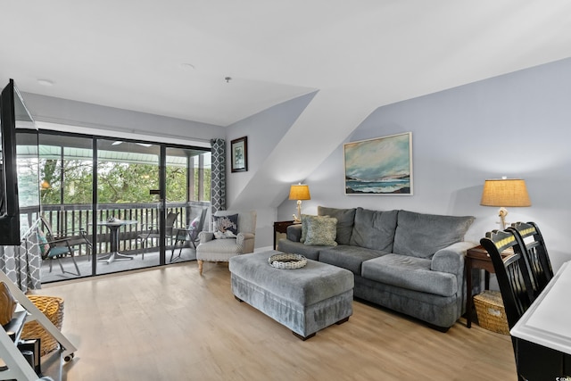 living room with light hardwood / wood-style floors