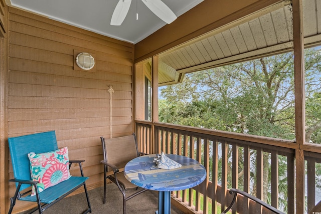 balcony with ceiling fan