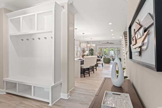 405 N Highland Way, Myrtle Beach, SC 29572 - mudroom featuring light wood-style floors, a sink, and recessed lighting
