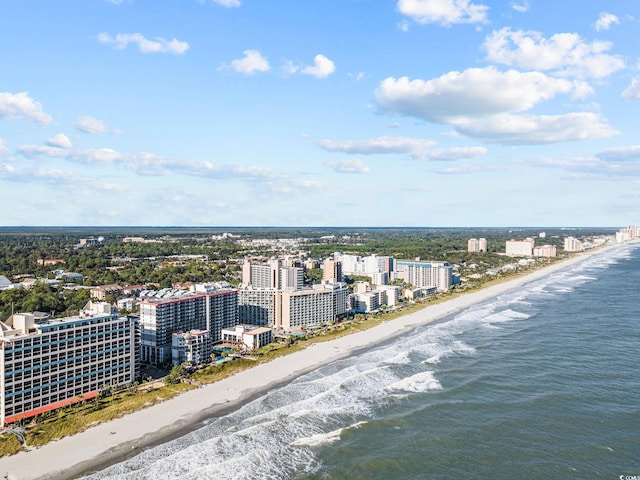 bird's eye view featuring a beach view and a water view