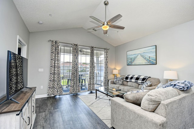 5801 Oyster Catcher Dr Unit 434, North Myrtle Beach, SC 29582 - living area with ceiling fan, dark wood-type flooring, and vaulted ceiling