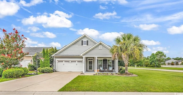 view of front facade featuring a garage and a front lawn