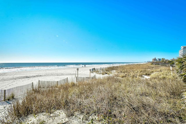 view of water feature featuring a view of the beach