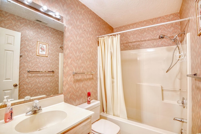4103 Pinehurst Cir Unit Bb-12, Little River, SC 29566 - bathroom with shower / bath combo with shower curtain, a textured ceiling, and vanity
