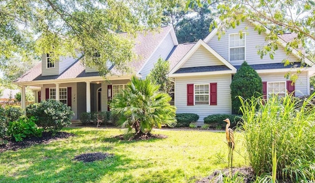 view of front facade with covered porch and a front yard