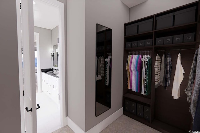 interior space with baseboards and carpet flooring