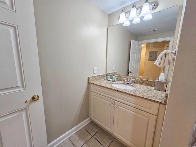 bathroom with vanity, tile patterned floors, and electric panel