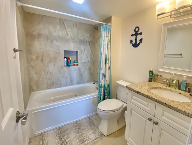 full bathroom with vanity, toilet, and shower / bath combo with shower curtain