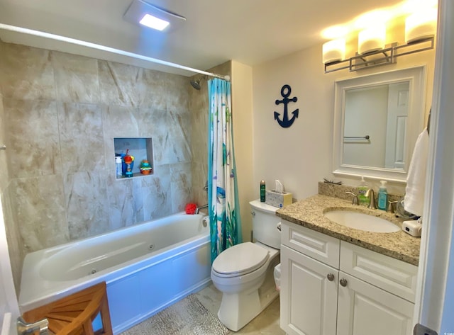 full bathroom featuring shower / tub combo, vanity, and toilet