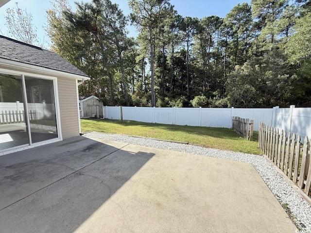 view of patio / terrace with a storage unit