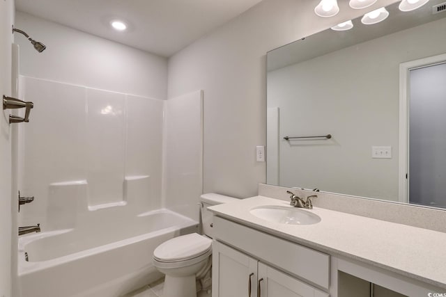 full bathroom with vanity, toilet, and shower / washtub combination