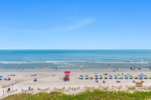 property view of water featuring a beach view